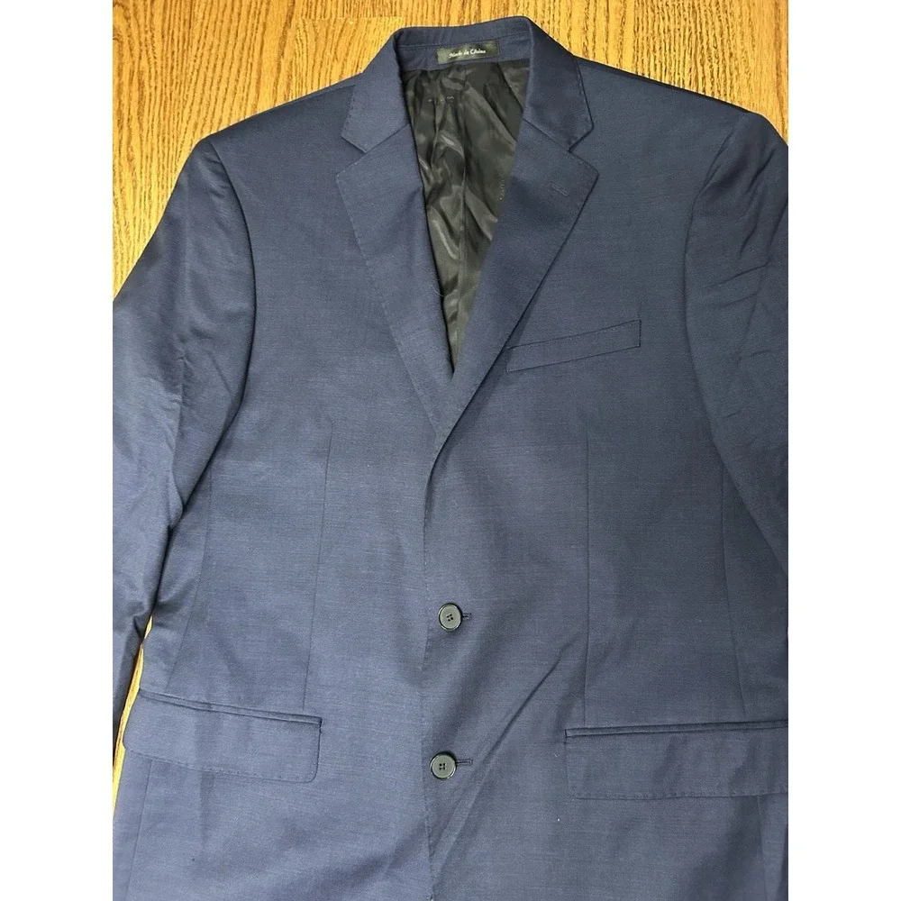Calvin Klein Mens Blazer Career Suit Single Breasted Navy Wool 42 L